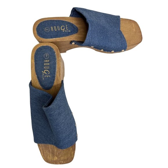 Rouge Helium Womens Denim Wood Clogs Size 7 - Picture 1 of 7